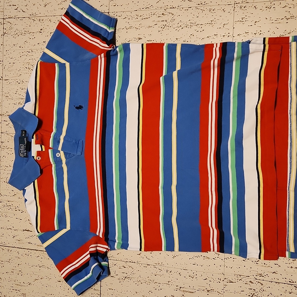 Polo Ralph Lauren Multi Color 1/4 Button Down Stripe Polo Shirt Vintage 90s